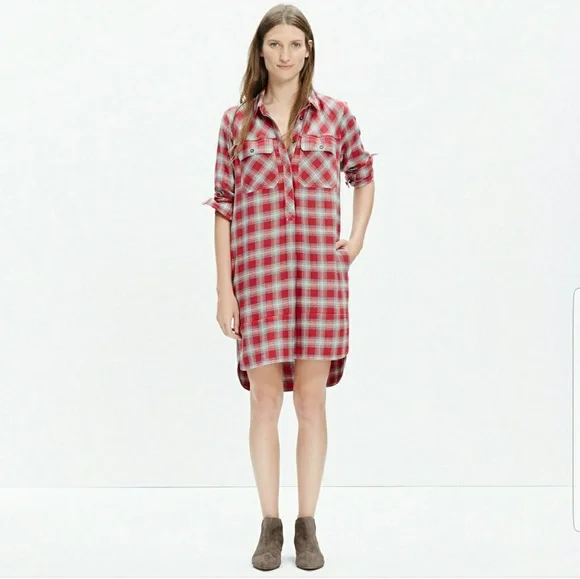 madewell plaid shirt dress Flannel Button-Front Midi Dress